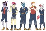  anthro anthrofied armor bottomwear clothed clothing footwear fully_clothed fuze greaves group hi_res hisuian_decidueye hisuian_form hisuian_samurott hisuian_sneasel hisuian_typhlosion hisuian_zorua male nintendo pants pokemon pokemon_(species) pokemorph regional_form_(pokemon) shirt shoes shorts simple_background tank_top topwear white_background 