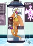  anthro claws digital_media_(artwork) dragon electrode english_text feet female hair hi_res horn inner_ear_fluff laboratory looking_at_viewer machine mask nude scalie science solo tail taiomifox tank text toes tuft vehicle water wings wyvern 
