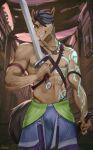  abs absurd_res anthro clothed clothing equid equine glowing glowing_tattoo green_eyes hi_res horse male mammal melee_weapon nipples pecs pony refegi solo sword tattoo tida vein veiny_muscles weapon 