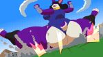  16:9 2023 animated anthro big_butt bouncing building butt butt_crush city city_destruction clothed clothing cracked_ground destruction feet female fur hair huge_butt kazecat lagomorph leporid macro mammal mostly_nude mountain obese obese_anthro obese_female overweight overweight_anthro overweight_female paws purple_body purple_fur rabbit short_playtime sky thick_thighs violet_(kazecat) wide_hips widescreen 