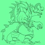  1:1 anthro awarebear butt claws clothing dragon green_background horn knight knight_armor male mid_transformation muscular muscular_anthro muscular_male nipples overweight overweight_anthro overweight_male scales sharp_claws sharp_teeth simple_background solo spines tail teeth torn_clothing transformation warrior were weredragon 