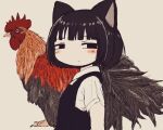  1girl animal_ears bird black_dress black_eyes black_hair bob_cut cat_ears chicken dress from_side frown jogasaki_kyouya looking_at_viewer medium_hair original rooster solo upper_body 