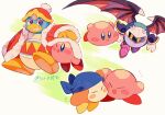  ;d armor armored_boots arms_up artist_name bandana bandana_waddle_dee blue_bandana blue_eyes blush blush_stickers boots cape closed_eyes coat commentary_request fur-trimmed_coat fur-trimmed_sleeves fur_trim gloves green_background grin hammer hat highres holding holding_hammer king_dedede kirby kirby_(series) long_sleeves looking_at_viewer mask meta_knight no_humans one_eye_closed open_clothes open_coat open_mouth purple_cape purple_footwear red_coat red_headwear shoulder_armor simple_background smile star_(symbol) teeth tokuura white_background white_gloves yellow_eyes yellow_gloves 