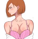  1girl bra breasts jujutsu_kaisen kugisaki_nobara lips medium_breasts orange_eyes orange_hair profile short_hair simmsy simple_background solo underwear 