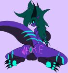  anthro balls body_writing dragon genitals gynomorph hi_res iados iados_(character) intersex looking_back pawpads puckered_anus solo trans_(lore) trans_woman_(lore) 