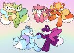  anthro blue_body blue_fur canid canine embrace fairy female fox fur green_body green_fur group hand_holding hi_res hug mammal orange_body orange_fur pink_body pink_fur purple_body purple_fur sitting yakkotsuki yellow_body yellow_fur 