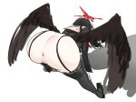  1girl anus ass bent_over black_choker black_wings blue_archive breasts choker feathered_wings fomerlin garter_straps gym_shirt gym_uniform halo hasumi_(blue_archive) high_heels highres huge_ass huge_breasts jacket large_wings low_wings mole official_alternate_costume partially_unzipped pussy red_halo shirt solo track_jacket wings 