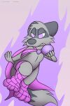  ambiguous_gender anthro black_body clothed clothing fangs foxball fur grey_body hi_res holding_object mammal multicolored_body narrowed_eyes pose procyonid raccoon simple_background solo teeth 