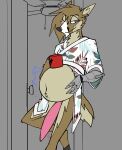  after_vore anthro belly big_belly big_penis cervine clothed clothing coffee_mug cybernetic_arm cybernetic_limb cybernetics deer genitals hi_res machine male mammal navel partially_clothed penis red_(topazknight) robe robe_only rumbling_stomach solo tapering_penis topazknight vore 