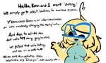  1-upclock abs anthro dialogue dunsparce english_text eyewear generation_2_pokemon glasses hair hi_res jayce_(1-upclock) male nintendo pecs pokemon pokemon_(species) simple_background solo talking_to_another text white_background yellow_body 