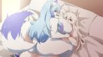  16:9 anthro arctic_fox arctic_wolf big_breasts big_butt blue_eyes blue_hair breasts butt canid canine canis cattleya_mari curvy_figure female female/female fox fur hair hand_on_breast happy happy_sex hi_res huge_breasts huge_butt kemono lily_mari mammal married_couple monokurosekai06 nipples purple_eyes sex voluptuous white_body white_fur wide_hips widescreen wife_and_wife wolf 