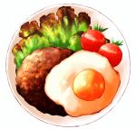  cherry_tomato egg_(food) food food_focus fried_egg leaf lettuce meat no_humans oikawa_2301 original plate simple_background still_life tomato white_background 