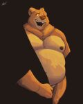  anthro bear belly brown_body brown_fur chromatic_aberration covering covering_crotch fupa fur hi_res lloyd6675 male mammal moobs nipples one_eye_closed open_mouth open_smile overweight overweight_anthro overweight_male portrait simple_background smile solo three-quarter_portrait warm_colors warm_lighting 
