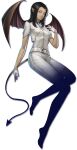  1girl bat_wings belt black_hair demon_girl demon_tail gloves highres lilim_(megami_tensei) pants persona pointy_ears shin_megami_tensei shirt simple_background solo tail white_pants white_shirt wings 