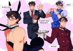  1boy 38sr alternate_costume animal_ears apron black-framed_eyewear black_hair blazer blue_eyes blush butler clark_kent collared_shirt crossdressing cup dc_comics detached_collar english_text enmaided fake_animal_ears fake_tail glasses gloves heart heart_hands jacket maid maid_apron maid_headdress male_focus male_playboy_bunny my_adventures_with_superman necktie open_mouth pectorals playboy_bunny rabbit_ears rabbit_tail shirt smile superman_(series) tail teacup tray white_gloves 