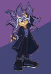  absurdres black_shirt chest_hair fingerless_gloves gloves hedgehog_boy highres krash_the_hedgehog non-web_source purple_hair purple_hedgehog shirt smug 