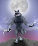 5:6 abs anthro barefoot canid canine canis clothing death_(puss_in_boots) digital_media_(artwork) feet full_moon hi_res looking_at_viewer male mammal moon muscular muscular_male pose puss_in_boots_(film) puss_in_boots_the_last_wish rahir_(artist) sickle solo villainous wolf 
