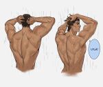  1boy back bara dark-skinned_male dark_skin male_focus marvel miguel_o&#039;hara muscular muscular_male phreakiez showering simple_background solo spider-man:_across_the_spider-verse spider-man_(series) water wet wet_hair white_background 