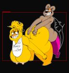  absurd_res adultpartypunch anthro bear brown_bear chica_(fnaf) chubby_male clothing duo female five_nights_at_freddy&#039;s freddy_(fnaf) girly grizzly_bear hi_res legwear male male/female mammal penetration scottgames slightly_chubby thigh_highs thrusting toony ursine vaginal vaginal_penetration 