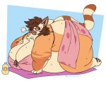  anthro belly big_belly big_breasts big_butt bodily_fluids breasts breath brown_hair butt cakecauldron cleavage clothed clothing eyewear female glasses hair hi_res huge_breasts huge_butt lemur lying mammal obese obese_anthro obese_female overweight overweight_anthro overweight_female primate ring-tailed_lemur simple_background smile solo strepsirrhine sunscreen sweat yellow_eyes 