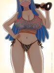 1girl absurdres alternate_costume artist_name ass_visible_through_thighs bikini blue_hair breasts cleavage club_(weapon) english_text hand_on_own_hip head_out_of_frame highres hiyozuki holding holding_weapon large_breasts long_hair mask mouth_mask multicolored_hair navel one_piece patreon_username pink_hair side-tie_bikini_bottom solo stomach swimsuit two-tone_hair ulti_(one_piece) weapon white_background 