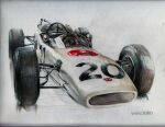  artist_name car colored_pencil_(medium) exhaust_pipe faux_traditional_media highres honda honda_ra271 motor_vehicle no_humans original race_vehicle racecar rollcage simple_background steering_wheel traditional_media twitter_username vehicle_focus white_background white_car yasuyuki3080 