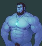  absurdres bara bare_pectorals beard blue_skin colored_skin facial_hair glensaru highres large_pectorals muscular muscular_male pectorals yorick_(league_of_legends) 