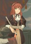  1girl absurdres alternate_costume blush braid breasts dated de_ruyter_(kancolle) dress green_eyes hairband highres historical_name_connection kantai_collection long_hair name_connection pot-de red_hair smile solo 