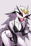  anthro avian beckoning bird breasts clothing feathers female gesture helluva_boss looking_at_viewer owl owl_demon red_eyes roksodraws solo stella_(helluva_boss) thick_thighs underwear white_body white_feathers 