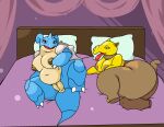  anthro anus bed belly big_breasts big_butt blue_body breasts brown_body brown_nipples butt claws drapes drowzee duo female front_view furniture generation_1_pokemon generation_4_pokemon genitals half-closed_eyes hi_res horn lapras lickilicky looking_at_viewer lying lying_on_bed narrowed_eyes navel nidoqueen nintendo nipples nude on_bed on_side open_mouth overweight overweight_anthro overweight_female pillow pokemon pokemon_(species) presenting proboscis_(anatomy) pussy reptile scalie shell somedutchweirdo spread_legs spreading tail thick_thighs tongue tongue_out trunk trunk_(anatomy) yellow_body 