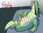  absurd_res alligator alligatorid anatomically_correct anatomically_correct_genitalia animal_genitalia animal_penis anthro balls bed belly belly_grab big_belly bodily_fluids crocodile crocodilian crocodilian_penis crocodylid cum cumshot ejaculation erection euphoria eyes_closed furniture genital_fluids genitals green_body hi_res long_snout looking_pleasured looking_up lying lying_on_bed male nude on_bed open_mouth orgasm overweight overweight_male penis reptile scalie sharp_teeth shirtless shirtless_male simple_background slightly_chubby smile snout solo srirachamander teeth thick_thighs 