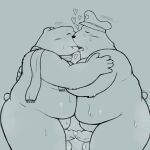  &lt;3 1:1 2023 anthro balls bear belly big_belly bodily_fluids duo embrace erection ernest_and_celestine genitals hi_res hug male male/male mammal overweight overweight_male penis polar_bear police police_hat scarf simple_background smush-sin sweat ursine 