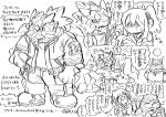  anthro black_and_white blush canid canine canis chibi clothing domestic_dog dragon eyewear female goggles group hair hi_res horn human jacket japanese_text lifewonders live_a_hero male mammal monochrome phein ponytail portrait procy sketch solo syousinman text topwear trio 