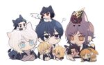  1other 4boys 5girls :&lt; animal_ears black_eyes black_hair black_jacket black_vest blonde_hair blue_eyes brown_eyes brown_hair brown_hairband brown_sweater cat_boy cat_ears cat_girl chibi clock closed_mouth collared_shirt commentary_request crossed_arms cup dante_(limbus_company) dog_boy dog_ears dog_girl don_quixote_(limbus_company) earclip fang faust_(limbus_company) green_eyes hair_between_eyes hair_ribbon hairband heathcliff_(limbus_company) holding holding_cup ishmael_(limbus_company) jacket kemonomimi_mode korean_commentary limbus_company lm_(lc_goodgame) long_hair long_sleeves medium_hair meursault_(limbus_company) miniboy minigirl multiple_boys multiple_girls necktie no_nose object_head open_clothes open_jacket open_mouth orange_eyes orange_hair outis_(limbus_company) project_moon purple_hair rabbit_boy rabbit_ears red_eyes red_necktie ribbed_sweater ribbon ryoshu_(limbus_company) shirt short_hair simple_background sinclair_(limbus_company) smile smoking sweater turtleneck turtleneck_sweater vest white_background white_hair white_ribbon white_shirt yi-sang_(limbus_company) 
