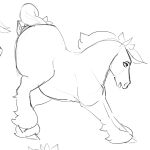 ambiguous_gender anal anal_penetration anus arched_back bestiality equid equine eye_roll feral guide_lines hi_res hooves horse mammal manahallowhound mane monochrome open_mouth penetration puffy_anus side_view simple_background solo tail 