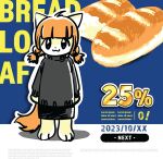  advertisement anthro apr2019gatto bread clothed clothing discount domestic_cat felid feline felis female food hi_res mammal solo 