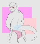  anthro anus blush bottomwear clothed clothing clothing_lift crossdressing disembodied_hand dragon dressing eyewear flustered ghost_hands glasses hi_res looking_back male muscular puffy_anus scalie skirt skirt_lift thehuskydragon visible_underwear 