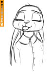  anthro clothing disney ears_down eyes_closed female judy_hopps lagomorph leporid line_art mammal pivoted_ears rabbit shirt simple_background solo spoof_(artist) tongue tongue_out topwear white_background zootopia 