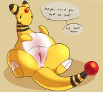  absurd_res ampharos belly blush blush_lines bodily_fluids female fur generation_2_pokemon genital_fluids genitals hi_res long_neck nintendo pokemon pokemon_(species) pussy pussy_juice slightly_chubby solo speech_bubble yuckydizzy 