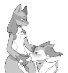  absurd_res anthro braixen fellatio generation_4_pokemon generation_6_pokemon genitals hi_res lucario male male/male mokrysha nintendo oral penile penis pokemon pokemon_(species) sex wide_hips 