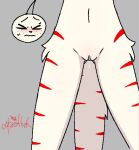  &gt;~&lt; 2023 absollnk anthro archie_(lewdylithical) blush bodily_fluids colored deer domestic_cat eyes_closed felid feline felis female freckles fur fur_tuft genital_fluids genitals hi_res hybrid mammal navel nervous pussy pussy_juice pussy_juice_string red_stripes shaded signature solo stripes sweat tuft white_body white_fur 
