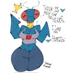 &lt;3 2023 antennae_(anatomy) anthro arthropod artist_name big_breasts big_eyes biped black_pupils black_text blep blue_body blue_bottomwear blue_clothing blue_heart blue_pants bottomwear breasts cleavage cleavage_overflow clothed clothed_anthro clothed_female clothing compound_eyes crop_top dialogue digital_drawing_(artwork) digital_media_(artwork) emanata english_text female female_anthro front_view fully_clothed fully_clothed_anthro fully_clothed_female grey_clothing grey_crop_top grey_shirt grey_topwear hi_res image_comics insect invincible_(comics) invincible_(tv_series) jewelry legs_together looking_at_viewer midriff neck_ring pants print_clothing print_crop_top print_shirt print_topwear pupils red_eyes red_tongue shirt simple_background smile smiling_at_viewer solo species_in_dialogue standing talking_to_viewer text thick_thighs thraxan tongue tongue_out topwear unusual_pupils white_background wide_hips yellow_emanata yoshua_russo 
