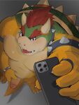  2023 3:4 absurd_res anthro blush bowser cellphone erection genitals hi_res humanoid_hands kemono koopa male mario_bros moobs morningbread16 nintendo nipples overweight overweight_male penis phone scalie selfie simple_background smartphone solo tongue tongue_out 