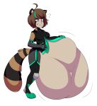  absurd_res anthro belly big_belly canid canine female hi_res mammal raccoon_dog same_size_vore shoelace_(artist) solo tanuki vore yuuki_(monarchyvore) 