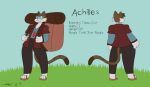  absurd_res achilles_(bob) anthro backpack brown_body brown_fur dirtymac domestic_cat eyewear felid feline felis fur glasses hi_res mac_daddy male mammal model_sheet simple_background simple_eyes solo tabby_cat white_body white_fur 