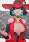  1girl bare_shoulders black_gloves black_hair breasts cleavage fingerless_gloves gloves green_eyes guilty_gear guilty_gear_xx hat highres i-no large_breasts looking_at_viewer medium_hair mole mole_above_mouth red_headwear red_lips red_nails sketch witch_hat yohane_shimizu 