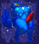  anthro balls baronflint big_balls big_breasts big_penis blue_body blue_fur breasts constellation digital_media_(artwork) fur genitals hair hi_res holding_breast huge_breasts huge_penis hyper hyper_breasts hyper_genitalia hyper_penis intersex machine macro mammal nude penis protogen red_penis screen screen_face simple_background solo space star starry_(sokoyo_owo) thick_thighs wide_hips 