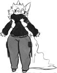  ambiguous_gender anthro breasts canid canine canis claws clothing dawrk dawrklawst ears_up female floating_hands goo_creature hi_res holding_breast jackal mammal paws slime solo spread_arms sweater sweatpants topwear 