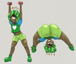  aerobics anthro bent_over big_butt bottomwear butt clothing cyclops elemental_creature elemental_humanoid exercise flora_fauna humanoid looking_at_viewer male olibur plant plant_humanoid shorts solo workout 