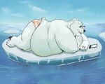  2023 absurd_res anthro bear belly big_belly black_nose cellphone clothing cloud detailed_background hi_res ice male mammal obese obese_male outside overweight overweight_male phone polar_bear sato_afroleone smartphone solo underwear ursine water white_body 